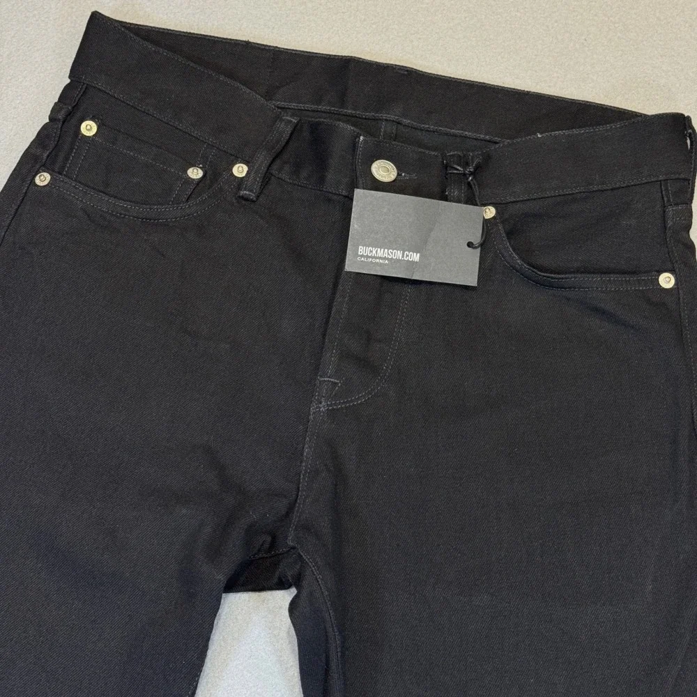 BUCK MASON Black Maverick Slim Jeans Mens 31x28 Tagged 31x34 Button Fly $148